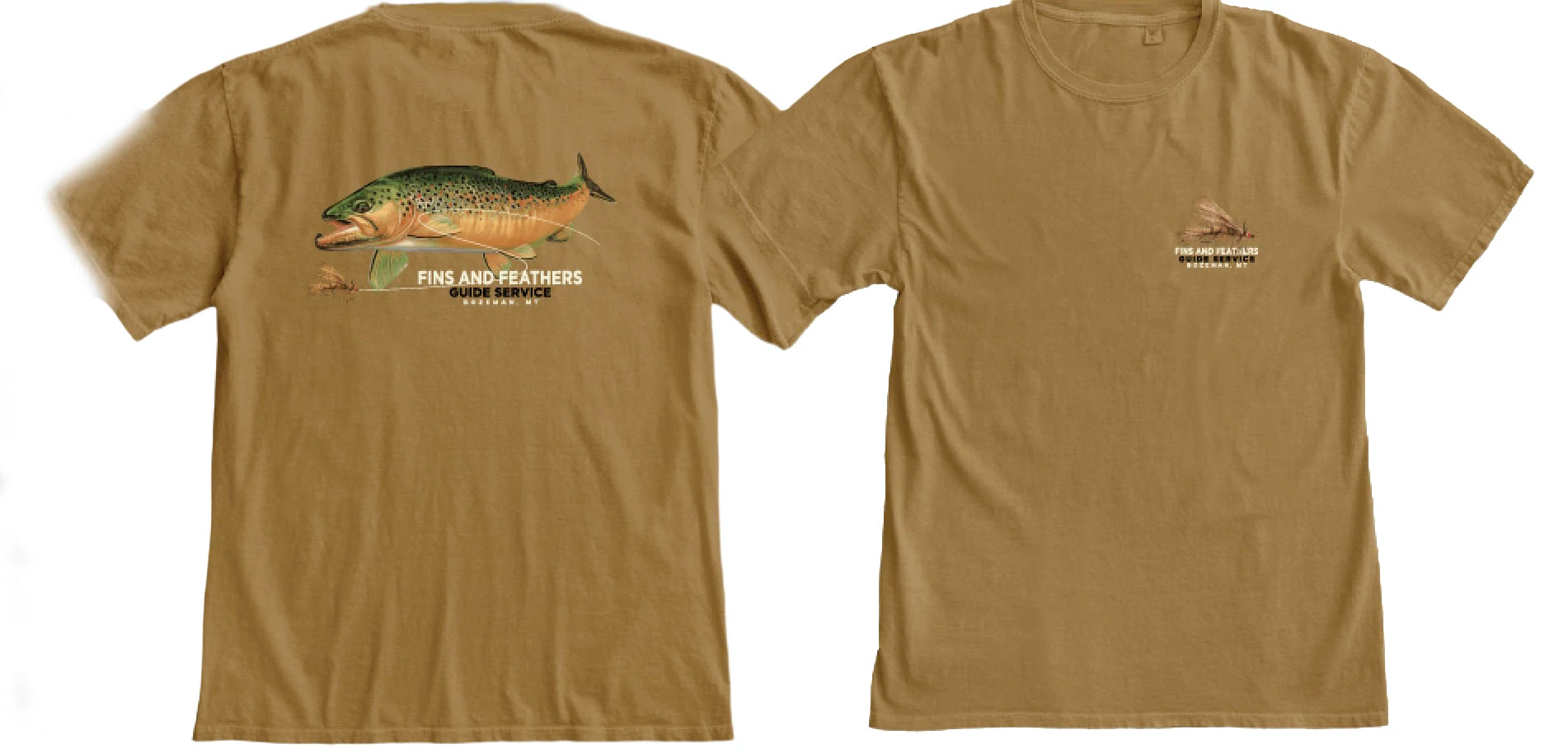 Fins and Feathers Guide Service Mega Brown Logo T
